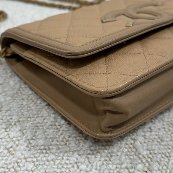 Authentic Chanel Beige Caviar Filigree Wallet on Chain - Picture 10 of 11